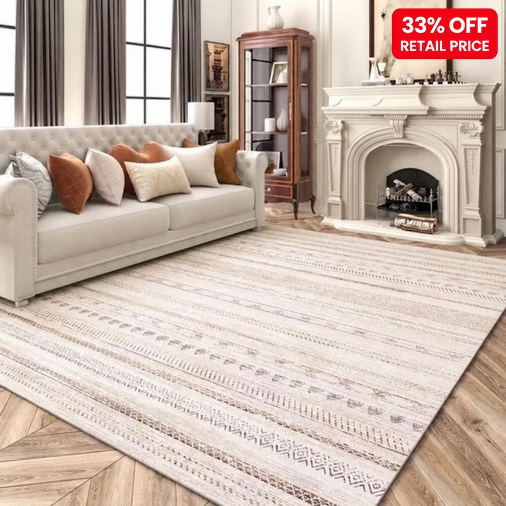 Brand New VUNATE Washable Boho Moroccan Area Rug – Brown, 5' × 7'